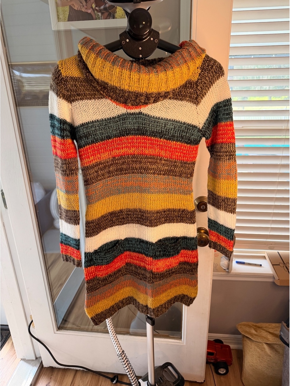Ultra flirt Multicolor Striped Cowl Neck Sweater Dress Size M